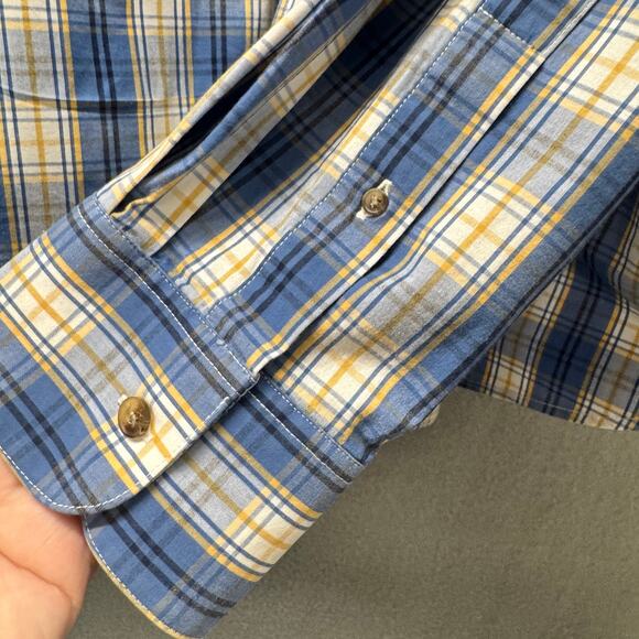 Fish Hippie Shirt Mens 2XL Blue Yellow Plaid Coastal Button Up PRIMLAND LOGO - Picture 8 of 11